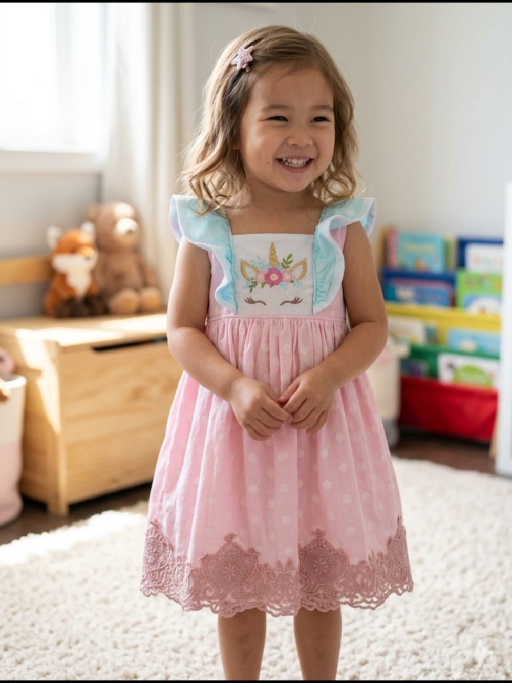 Addie Haddie Pink Unicorn Ruffle Sundress with Embroidered Bodice Size 2T